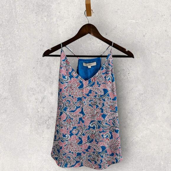 LOFT Blue Paisley Chiffon Halter Neck Trapeze Tank Top XS NWT - Picture 3 of 10